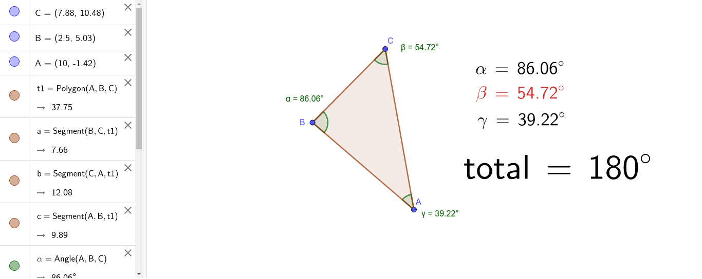 Total Interior Angle of Triangle – GeoGebra