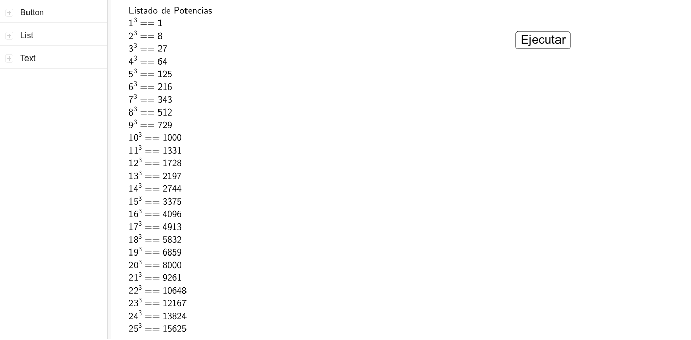 Listado de Potencias con JavaScript GeoGebra