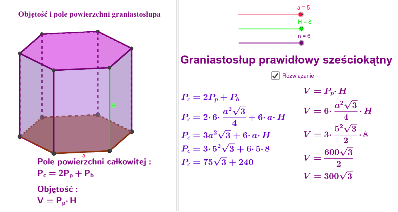 Wzór Na Pole Powierzchni Bocznej Graniastosłupa Objętość i pole powierzchni graniastosłupa prawidłowego – GeoGebra