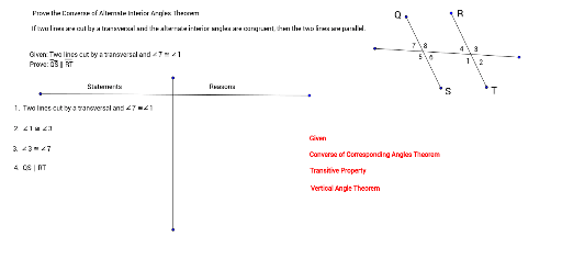Prove Converse Of Alternate Interior Angles Theorem Geogebra