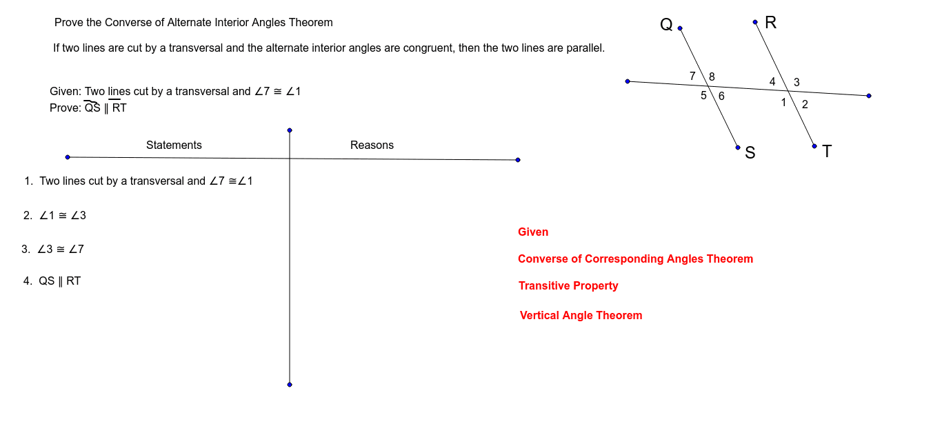 Prove Converse Of Alternate Interior Angles Theorem Geogebra