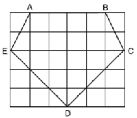 Questão 01: No quadriculado está representado um pentágono ABCDE. Se cada quadradinho tem 1 cm de lado, a área do total desse pentágono mede, em centímetros quadrados,