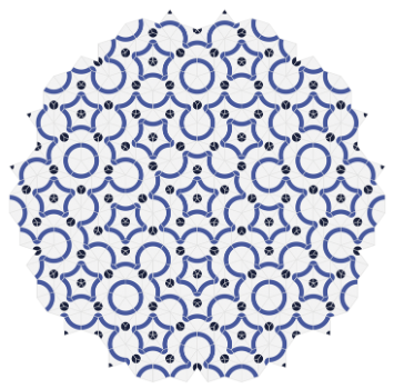 Questa tassellatura è stata scoperta dal matematico Roger Penrose negli anni 1970. Possiede la proprietà di non ripetersi mai pur estendendosi all'infinito (tassellatura non-periodica)