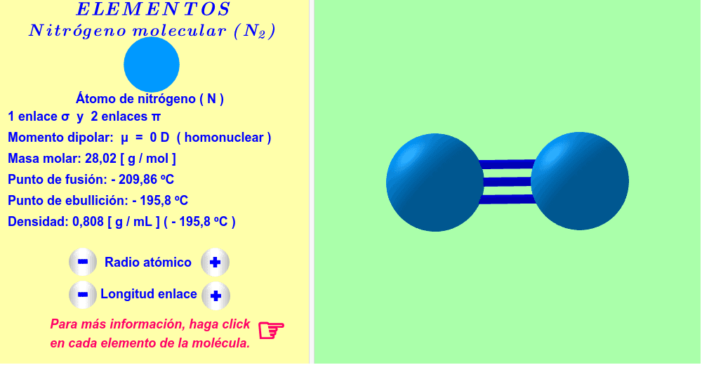 Enlace triple ( haga click en cada elemento de la molécula ).