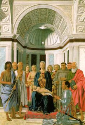 Pietro della Francesca. Madonna con niño y santos (Cuadro del huevo). 1475. The Nacional Gallery. Londres.