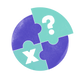 Circle split into four puzzle pieces, two are blank and the others are the letter X and a question mark